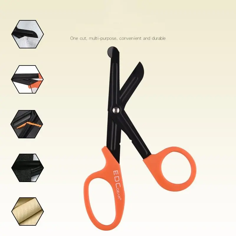 EDC Tactical Rescue Thickened Emergency First Aid Scissors - Stainless Steel & PP Handle, 7.28" Compact, Safety Curved Blade, High Quality - for Hiking, Camping, Rock Climbing (Black/Orange/Mud/Army Green), Hiking Gear |
