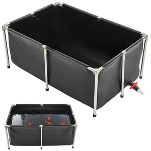 fathersdaygift VEVOR Canvas Fish Pond, 126.8 Gal Above Ground Fish Pond, Foldable PVC Koi Tank, Rectangular Goldfish Tank with Stable Frame and Drain Valve, for Aquaculture, Koi Breeding, and Irrigation (Black)