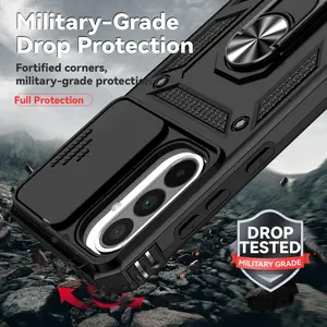 for Samsung Galaxy A36 5G Case with Slide Camera Cover HD Screen Protector [Military Grade 16ft. Drop Tested] Magnetic Ring Holder Kickstand Protective Phone Case for Galaxy A36 5G 2025, Black