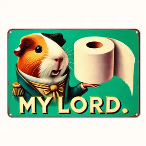 Room Decor 1pc Humorous Guinea Pig Metal Tin Sign, "My Lord" Toilet Paper Theme, Iron Wall Art Decor, 8x12 inches, Easy to Hang, Durable, Fun Bathroom Accessory for Home, Dorm, Cafe, Bar