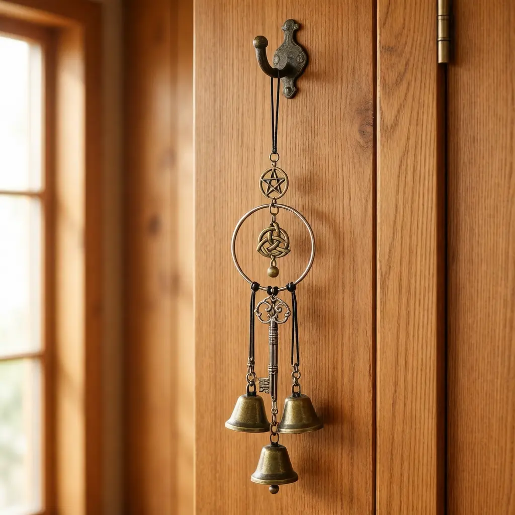 Handmade Witch Bells with Celtic Amulet - Decorative Wind Chimes for Door Knob, Window Sill, Protective Home Hanging Decor