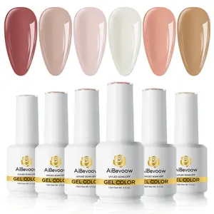 Aibevoow Milky Jelly Nude Gel Nail Polish Set, 6 Transparent Colors Sheer White Pink Soak Off UV Light Cure Gel Polish Kit for Salon and Nail Art DIY at Home