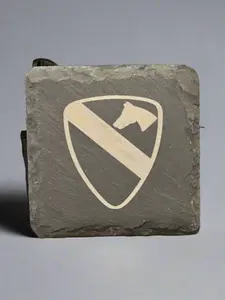 4" Square Slate Coaster Set with Holder - Laser Engraved Military Command Design - Non-Slip Pads for Protection - Ideal Gift or Personal Use