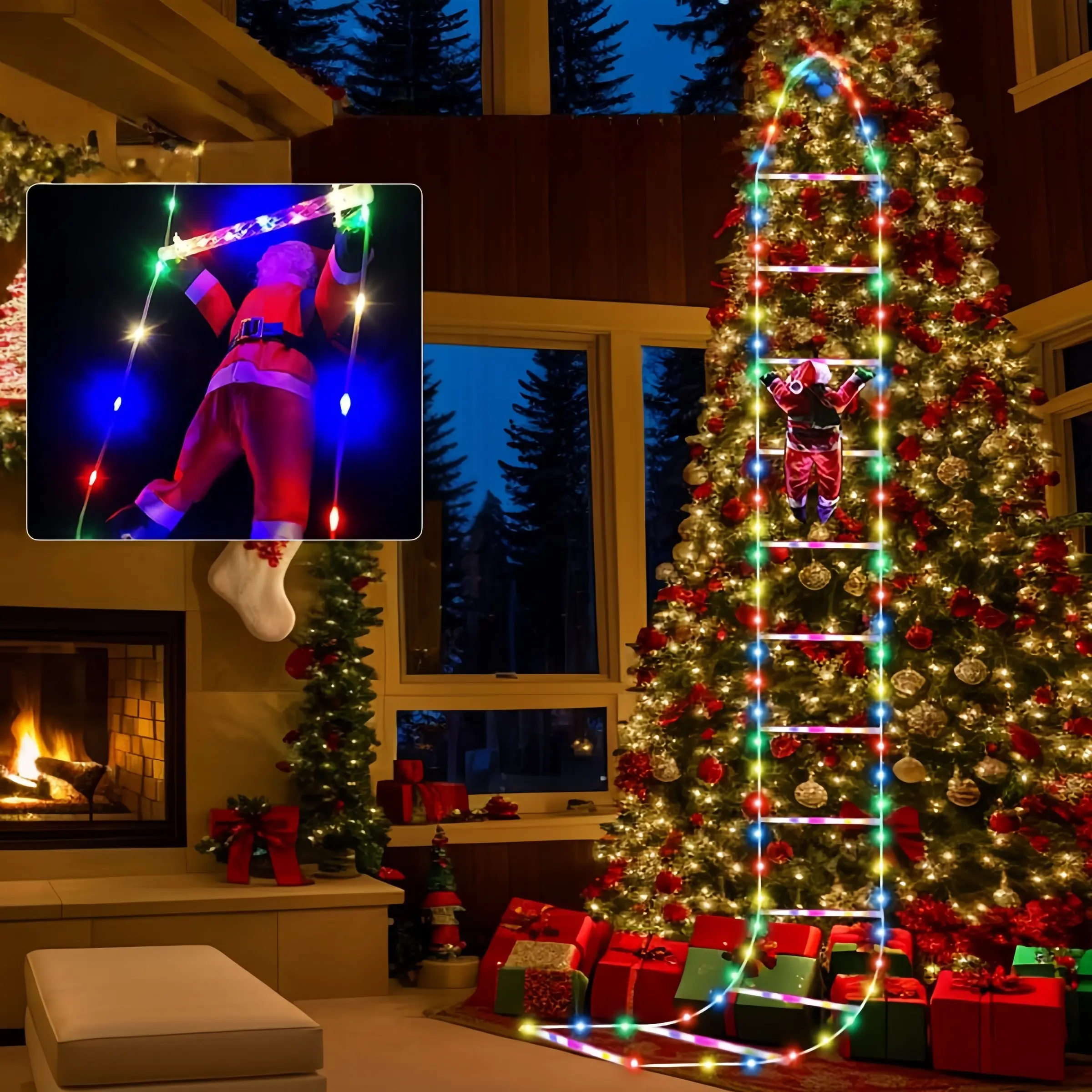 LED Santa Climbing Ladder Light, Christmas Decoration Lamp, Led Lighted, 8 Lighting Modes, Indoor Outdoor Use, Window Garden Wall Tree Decor, Outdoor Decorative Light