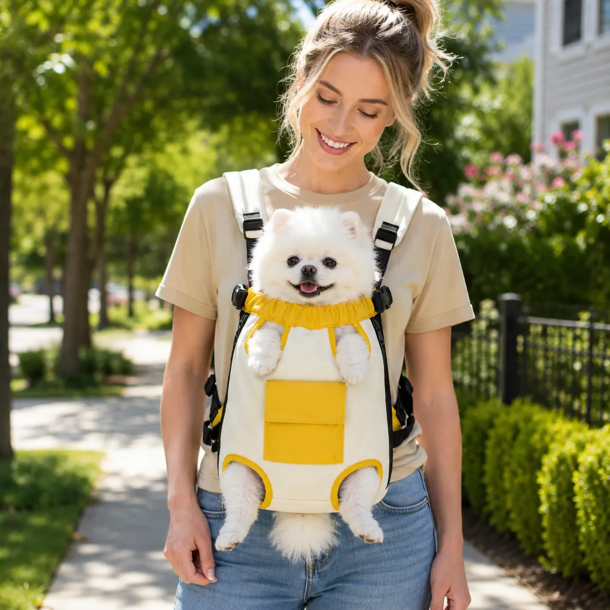 Hands-Free Dog Carrier Backpack for cats and Small Dogs, Legs-Out Front or Back Pet Carrier with Padded Straps, Tail Opening & Pocket Puppy Carrier Purse