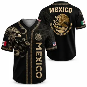 Mexico Flag Casual Baseball Jersey - Green White Red Button-Up Summer Professional Sports Clothing, Vintage Mexican Style Shirt, Gift Option, Mexico Jersey
