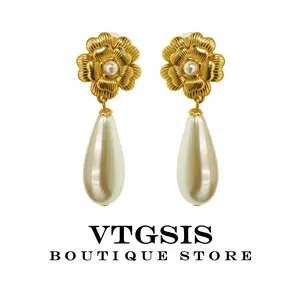 Gilded Floral Teardrop Earrings  Hand-Set Baroque Pearls & old Vermeil | Tangle-Free Elegance for Garden Weddings & Vogue Events
