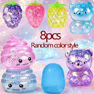 8-Piece Squeezing Toy Set, Random Styles and Colors, Sensory Stress Relief Toys, Fun Fruit Mallow Squid Poop Toys, Gift Box Packaging, Squishes