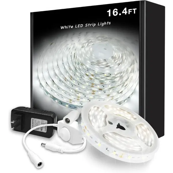 White LED Strip Lights, 16.4ft Dimmable 6500k Daylight White Led Light Strip, 300 LEDs Flexible Led Lights for Bedroom, Mirror, Kitchen Decoration