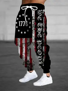 Men's Fashion 3D American Flag Printed Tunics with Pockets - Casual Polyester Sweatpants, Casual Streetwear Pants, Machine Washable