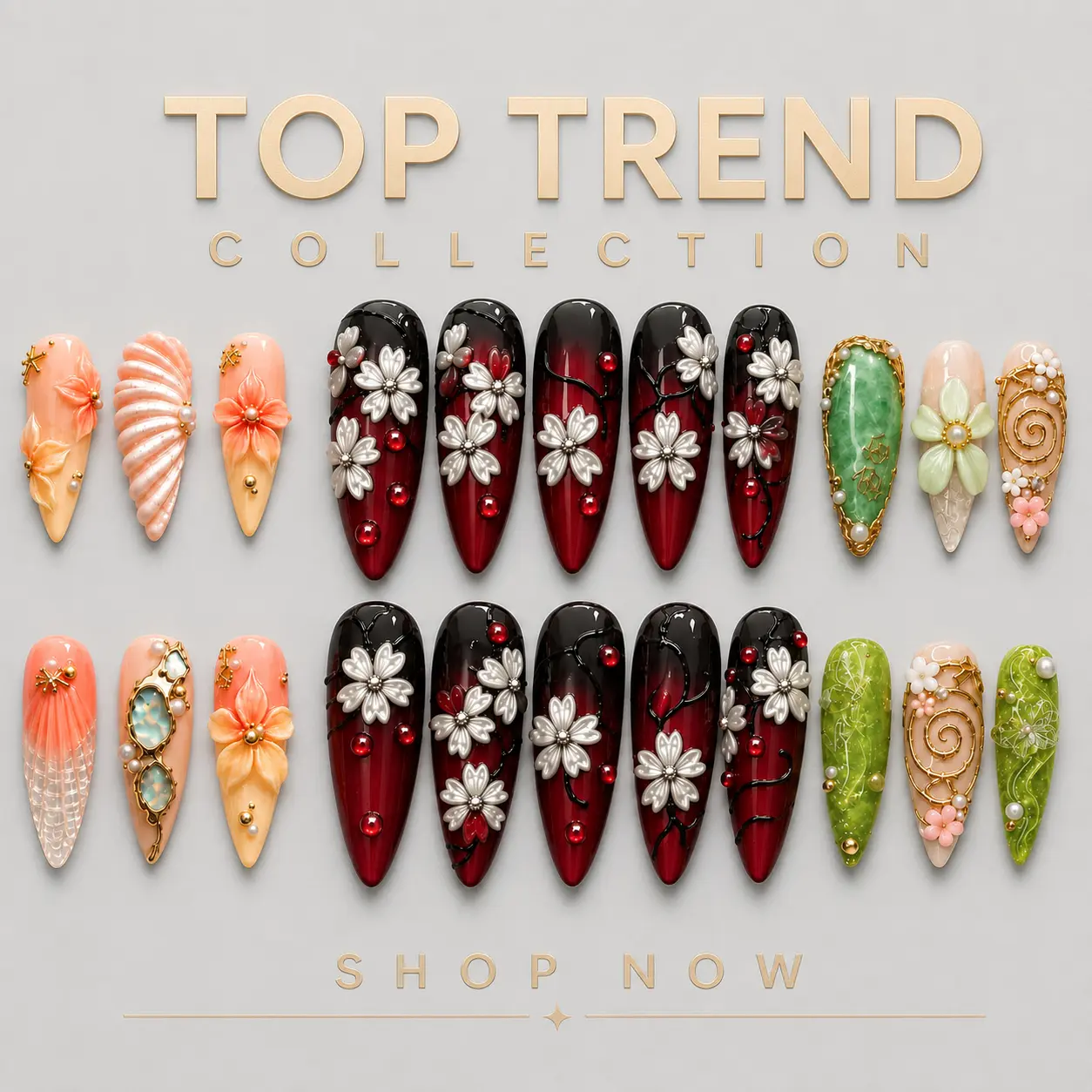 NAILCOUTURE  Top Trend – 100% Handcrafted 3D Press-On Nails | Reusable, Long-Lasting, Salon-Quality nail art