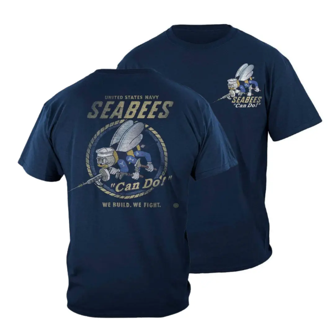 Navy Seabees Can Do Graphic Tee Military Vintage Bee Design Patriotic Work Ethic Shirt Menswear & Underwear Men's Tops T-Shirts
