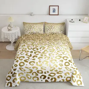 Golden Leopard Designer Comforter Set,Luxury Bedding Set,Wild Animal Print Comforter,Modern Art Quilted,Microfiber Microfiber Duvet Set