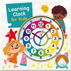 12 Inch Silent Analog Telling Time Teaching Wall Clock for Learning to Tell Time, Ideal for Class Wall Bedroom Play Homeschool