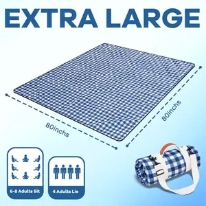Picnic Outdoor Blanket, Extra Large, 80''x80'' Waterproof Foldable Blankets Gingham Picnic Mat for Beach, Camping Grass Lawn Park Accessories Cute Couple Ideas Wedding