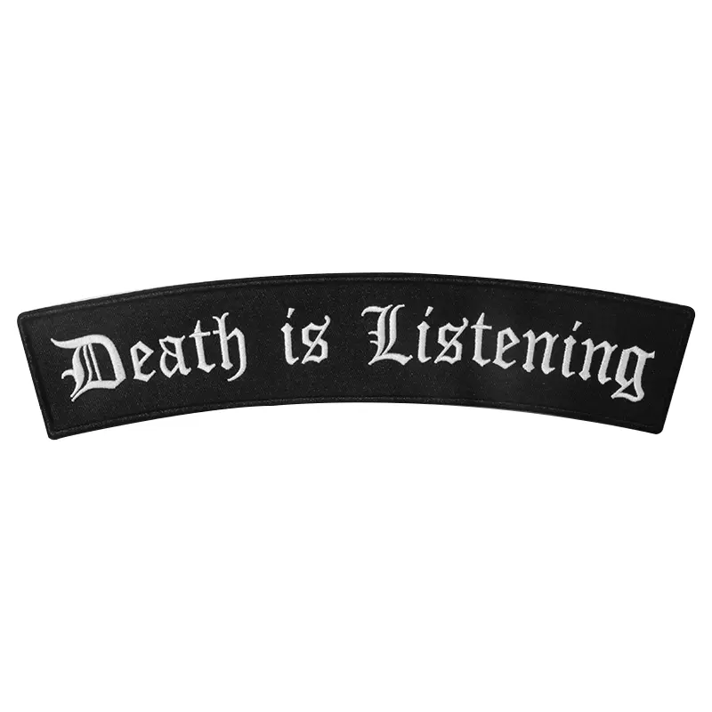Death is Listening Large Letter Punk Patches, Goth Iron-On Patch Set, Embroidered Design with Adhesive Backing, Heat-Press or Sewn, Suitable for Clothing, Jackets, Bags, Vests.
