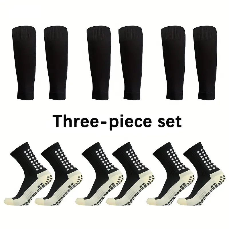 Unisex 3-Piece Football Compression Sock Set with Anti-Slip Silicone Grip, Breathable Leg Sleeves for All-Season Training