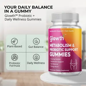 Glowth Probiotic & Metabolism Support Gummies 60 Count Vegan Non-GMO Gut Health Energy Boost Daily Wellness Essential