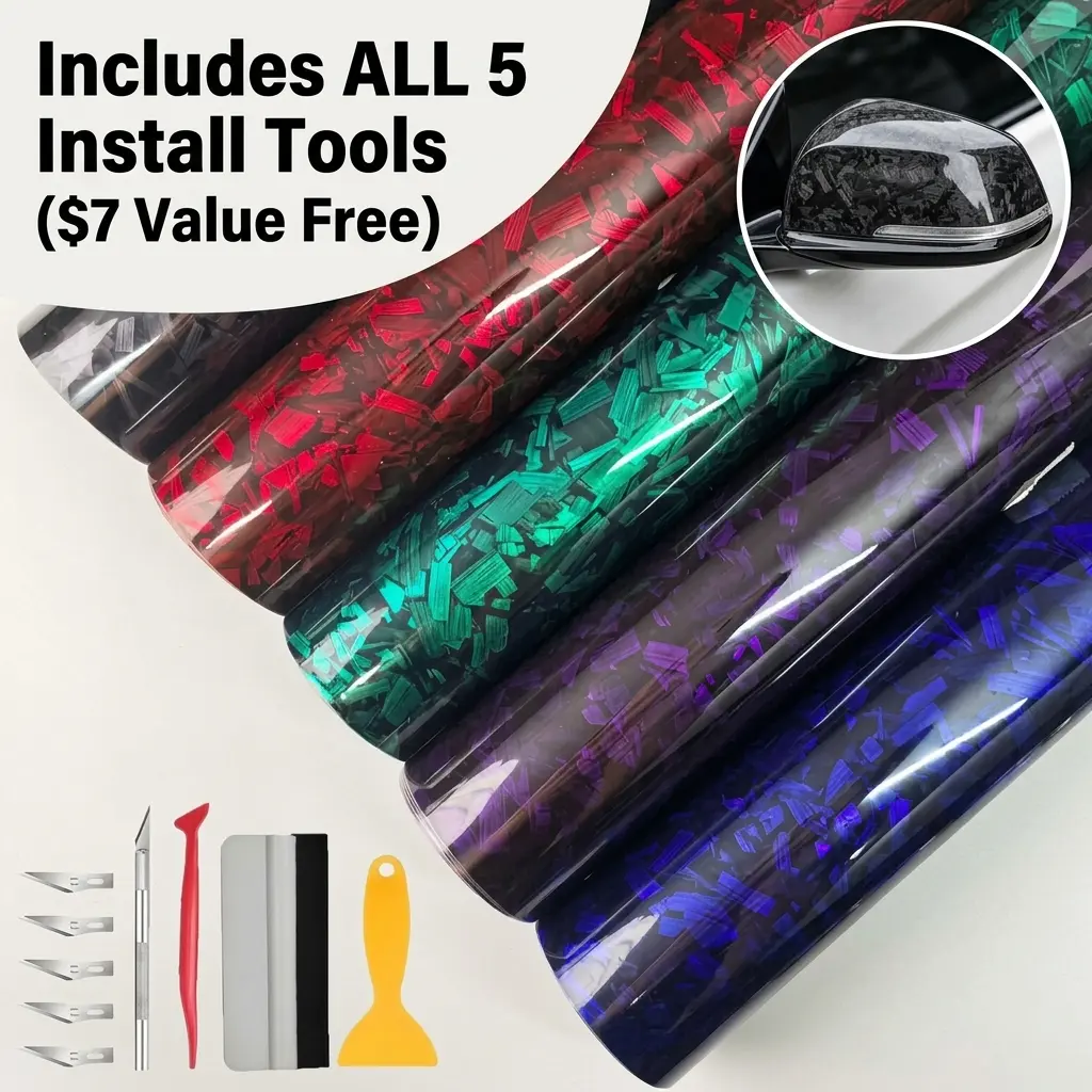 Premium Gloss PET Forged Carbon Fiber Vinyl Wrap Roll with Tool Kit - Air Release Auto Accessories Interior, Car Exterior Trim, Mirror & Console DIY Sticker