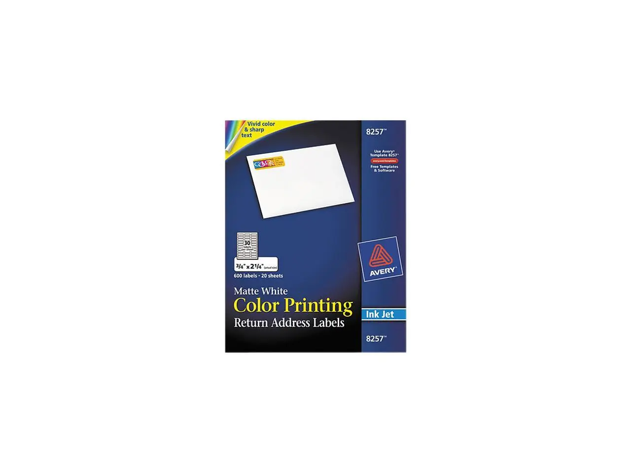 Avery 8257 Inkjet Labels for Color Printing, 3/4 x 2-1/4, Matte White, 600/Pack
