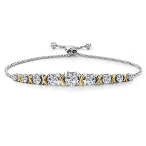 1.70 Cttw Round Lab Grown Diamond Graduated Bracelet For Women | 925 Silver and 10K Yellow Gold | DEF Color | VVS-VS Clarity | Adjustable Bolo Bracelet | Easy-On Easy-Off