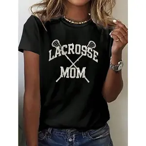 Womens Lacrosse Mom Graphic Tee Short Sleeve Crewneck Shirt Vintage Sporty Game Day Top Mothers Day Gift for Team Moms