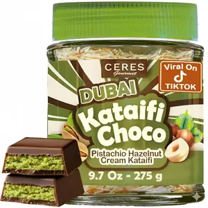 Dubai Spreadable Chocolate– Pistachio Spread with Roasted Phyllo Kataifi, Gourmet Breakfast Choco, Crunchy Dubai Filling (9.7 Oz)
