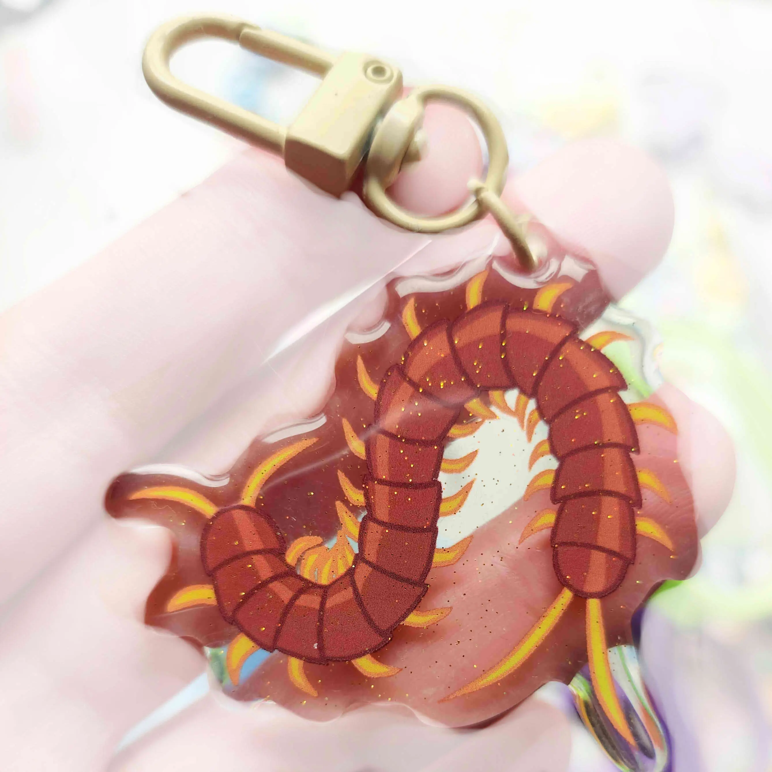 Centipede Acrylic Glitter Keychain