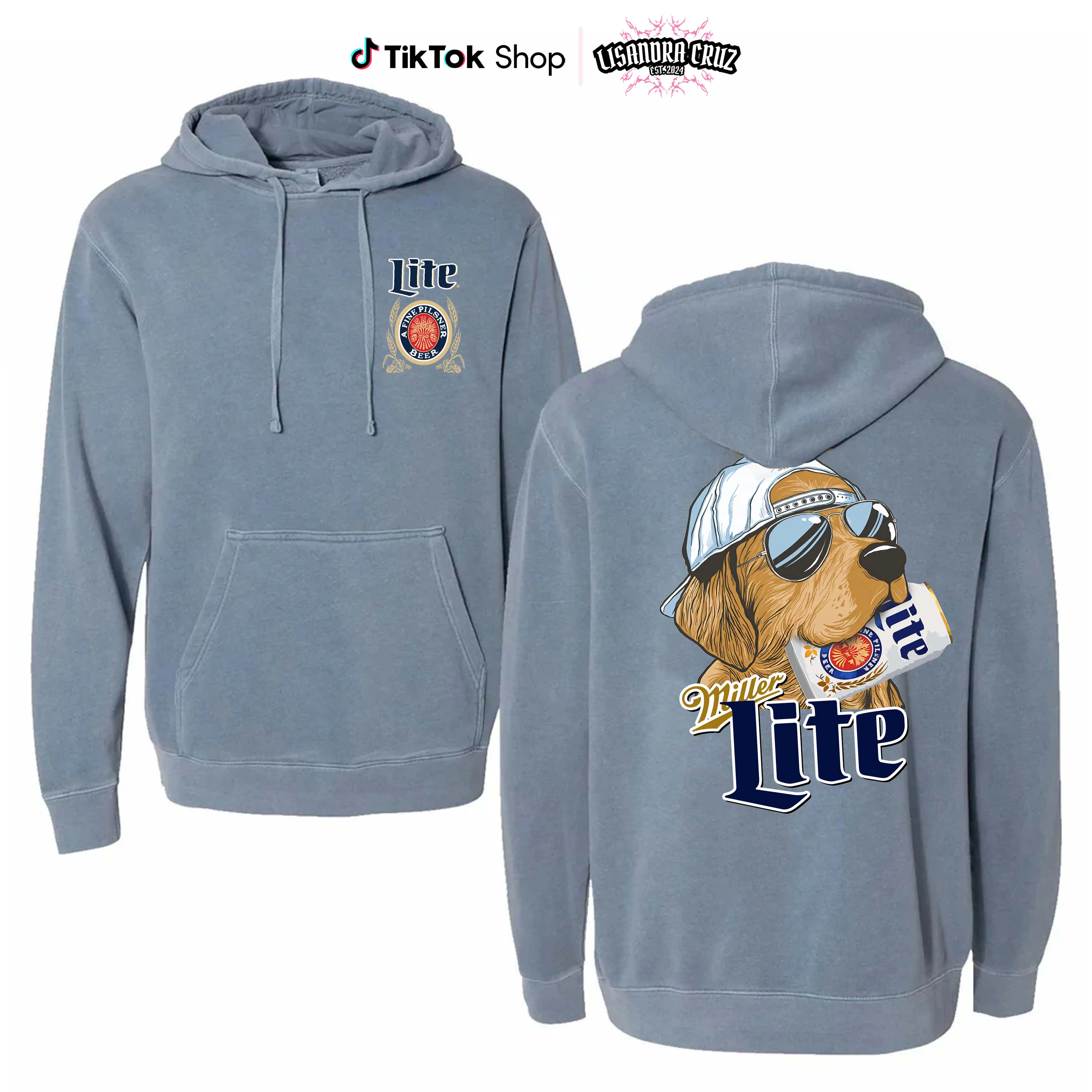 Miller Golden Dog Comfort Colors Two-sided Hoodie for Men and Women- Unisex Outdoors Funny Beer Printed Hoodie- Soft Cotton Pullover Hoodie