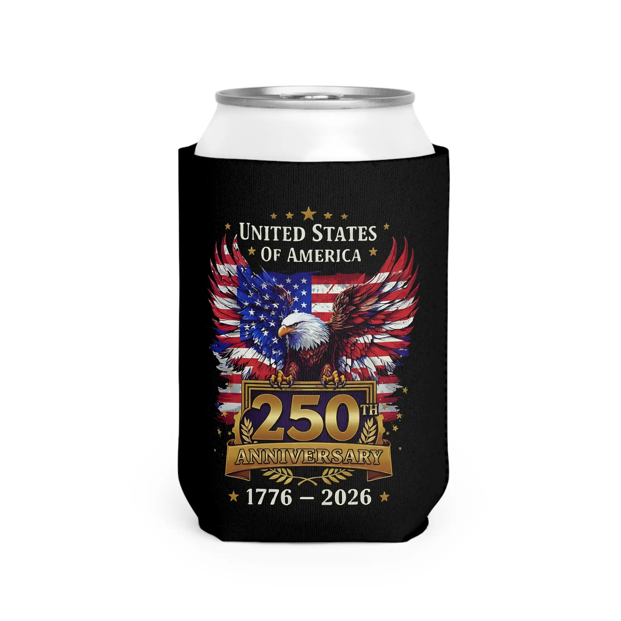Americas 250th Anniversary Patriot Koozie 12 oz Insulated Collapsible Sleeve, America 250 Birthday Can Cooler Sleeve, Beverage Protector, Standard Size For Drinks