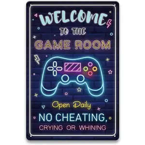 Gaming Signs for Boys Room - Welcome to The Games Room, Metal Gaming Room Decor for Boys, Video Game Room, Bedroom, Gaming Wall Decor Art, Gifts for Video Game Lovers and Teen Boy, 8 x 12 inch