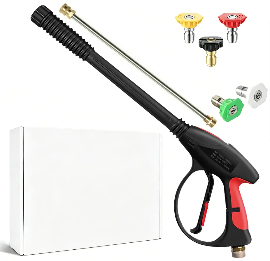 Pressure Washer Gun Wand with with 1/4" Quick Connect Outlet & M22 Coupler, Stainless Steel Extension Lance Replacement for Ryobi, Simpson, Craftsman Power Washer for Foam Cannon Car Wash, 4000 PSI