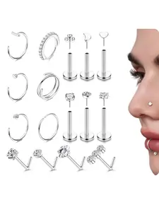 Unisex Filled Nose Ring Studs Nose Rings Hoops - Stainless Steel Wireless Push-in Flat Back Earrings - 20G Hypoallergenic Nose Hoop Cartilage Spiral Tragus Nose Puncture Jewelry - Nose Piercing Jewelry