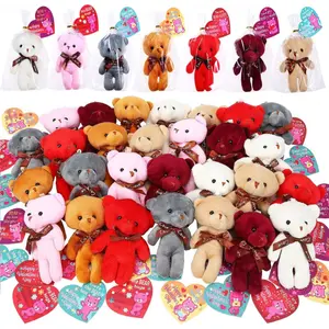 Valentine's Day Gift Cards Set of 28 with Cute Bear Plush Toys Mini Stuffed Animals Keychains for Party Favors Classroom Exchange Game Prizes Ideal for Boys Girls