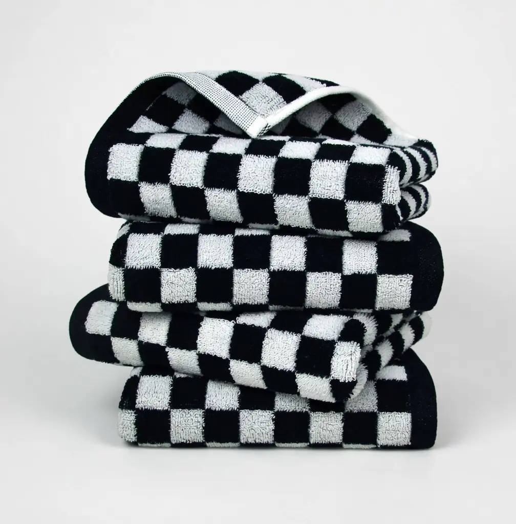 Nurex 4-Piece Black and White Checkered Cotton Hand Towel Set (13"x29") - Farmhouse Home Decor, Gym Use, Ideal Adult Gift for Birthdays/Housewarmings, Bathroom Towels