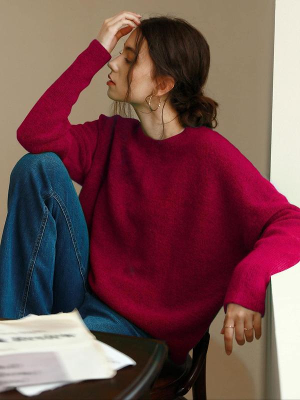 Women's Fall Winter Casual Loose-Fit Mock Neck Sweater, Elegant Solid Color Knitted Pullover, Comfortable Medium-Weight knit