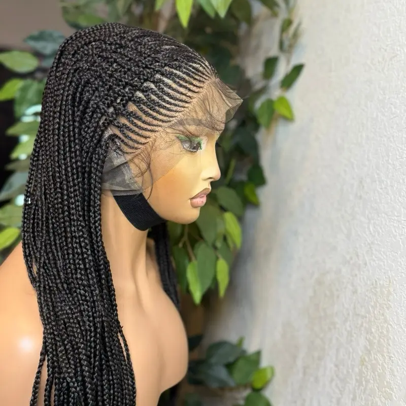 Synthetic Lace Front Cornrow Wig, 26-Inch Full Lace Net Style, Stylist Friendly, Synthetic Fiber, 21.5-22.5" Medium Cap Size, Stylist Friendly Wig, Synthetic Fiber Wig