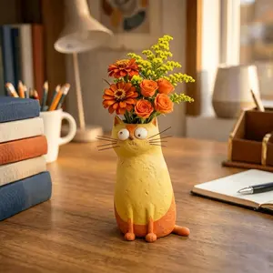 Elegant Quirky Cat Vase, Home Desktop Resin Decorative Piece, Unique Floral Arrangement Accessory, Perfect for Modern Interiors
