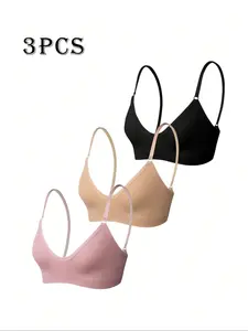 Women's Wireless Triangle Bra, Elegant Adjustable Straps Backless Design, Comfortable Fall Underwire Top, Everyday Wear Plain Color Lingerie