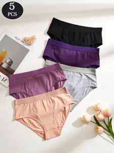 DORSU Women's 5-Piece Solid Color High-Waist Panties, Functional Everyday Period Wear with Leak-Proof Crotch and Warming Pocket