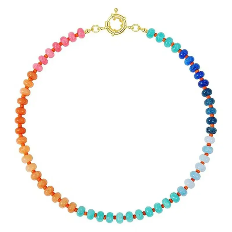Necklace for Female, Multicolored  Statement Jewelry, Dopamine Boho Ornament for Picnic, 48cm, Vein Texture, Adjustable Extender,  Strand, Beaded Strand, Rainbow Hues, Bright, Casual, Choker