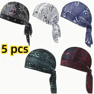 5pcs Bandana Hat Set - Cooling Cover, Safety Helmet Liner - Motorcycle Pirate Bandana, Cycling Sports Head Wrap, Unisex Bandana Hat, Outdoor Activities, Versatile Headwear, Breathable Design, Printed Pattern, Headwear Accessory, Outdoor Adventurers