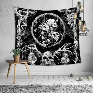 Skull Pattern Tapestry, Gothic Style Wall Hanging Tapestry, Wall Art Decor for Home Living Room Bedroom Study Room