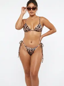 Sunkiss 2 Piece Leopard Print Triangle Bikini Set, Halter Tie Side High Cut Swimsuit for Women Summer Beach Vacation Wear