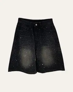 Rhinestone Detail Denim Bermuda Shorts