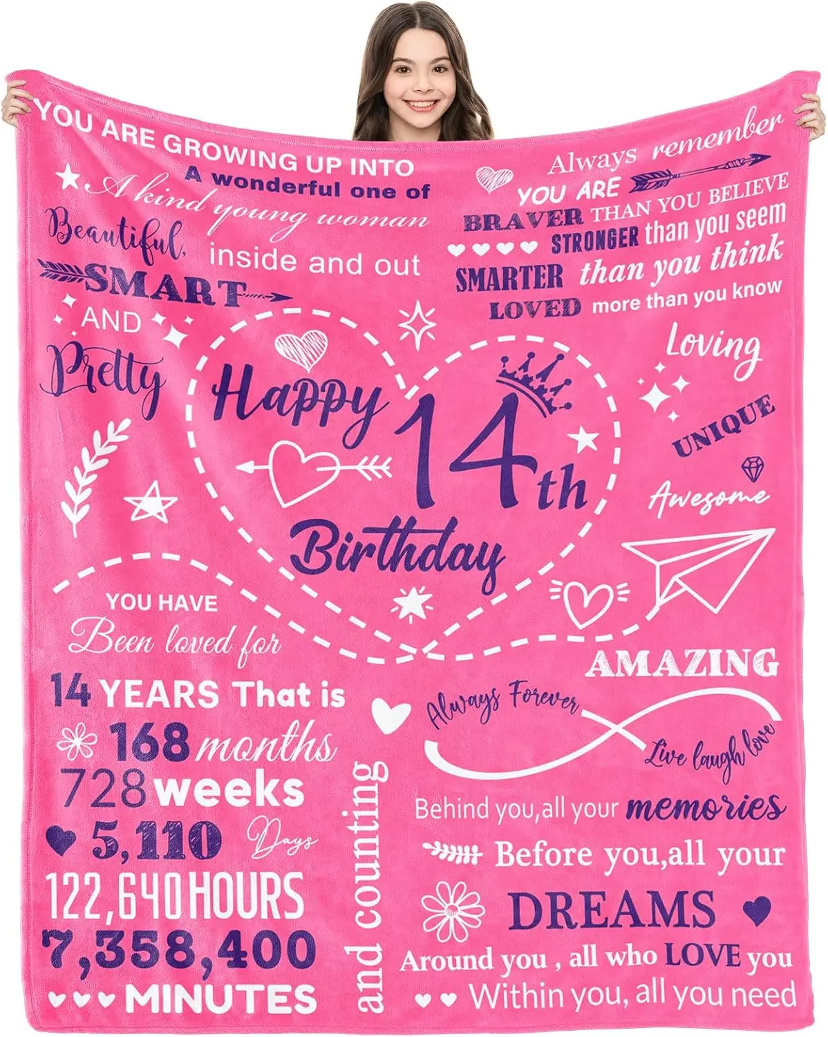 14 Year Old Girl Gifts for Birthday Blanket 50"x60", Birthday Gifts for 14 Year Old Girl, 14th Birthday Gifts for Girls, Happy 14th Birthday Decorations for Girls Daughter Granddaughter Sister