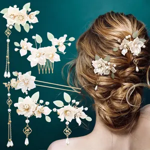 5PCS Camellia Flower Tassels Hairpin, Headpiece Retro Chinese Hanfu Wedding Brides Hair Accessories, Rhinestone Pearl Hair Clips, Korean Jewelry for Women Updo Long Hair tiktokshopspringglowup