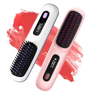 【Black Friday Deal】S7 Cordless Hair Straightener Brush, Portable Negative Ion Hot Comb Long Battery Life with USB Rechargeable Feature Fast Heating 3 Temp Settings Anti-Scald, 20Mins Auto-Off, for Travel