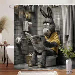 1pc Funny Cartoon Donkey Shower Curtain with Hooks - Humorous Animal Design Bathroom Decor, Waterproof Shower Curtain, 70.8x70.8 Inch Polyester Fabric, Machine Washable, Easy Installation for Bathtub or Sho