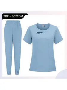 Slim Uniform Women's Beauty Salon Work Clothes Wholesale Fashion Scrub Suits Hospital Uniform Set Solid Color Gown Pocket Scrubs Sets for Women Joggers Pants Suit